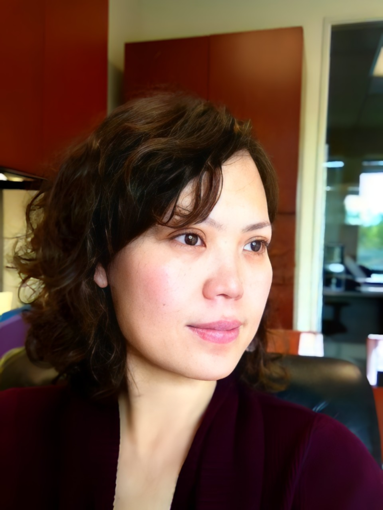 Sophia in her office during her small-company years